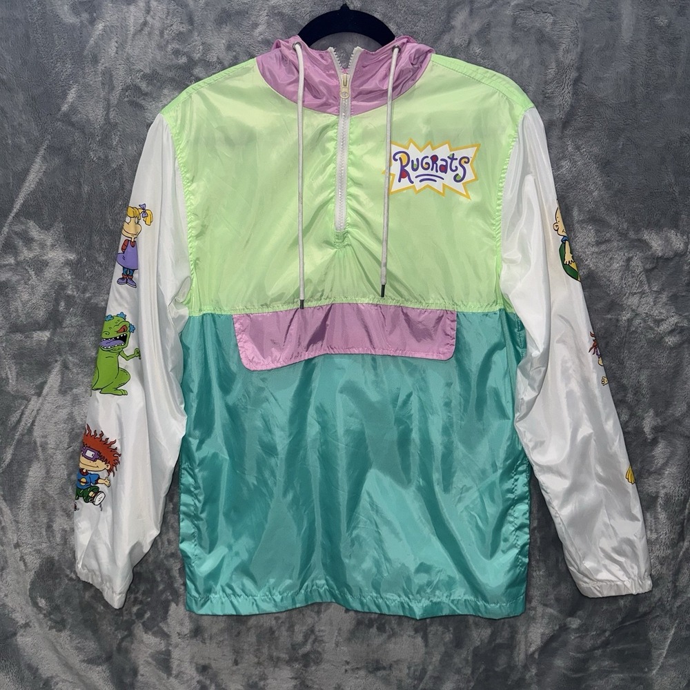 Nickelodeon Rugrats Womens Size S Jacket Windbreaker 1/4 Zip Pocket Rain Hooded
